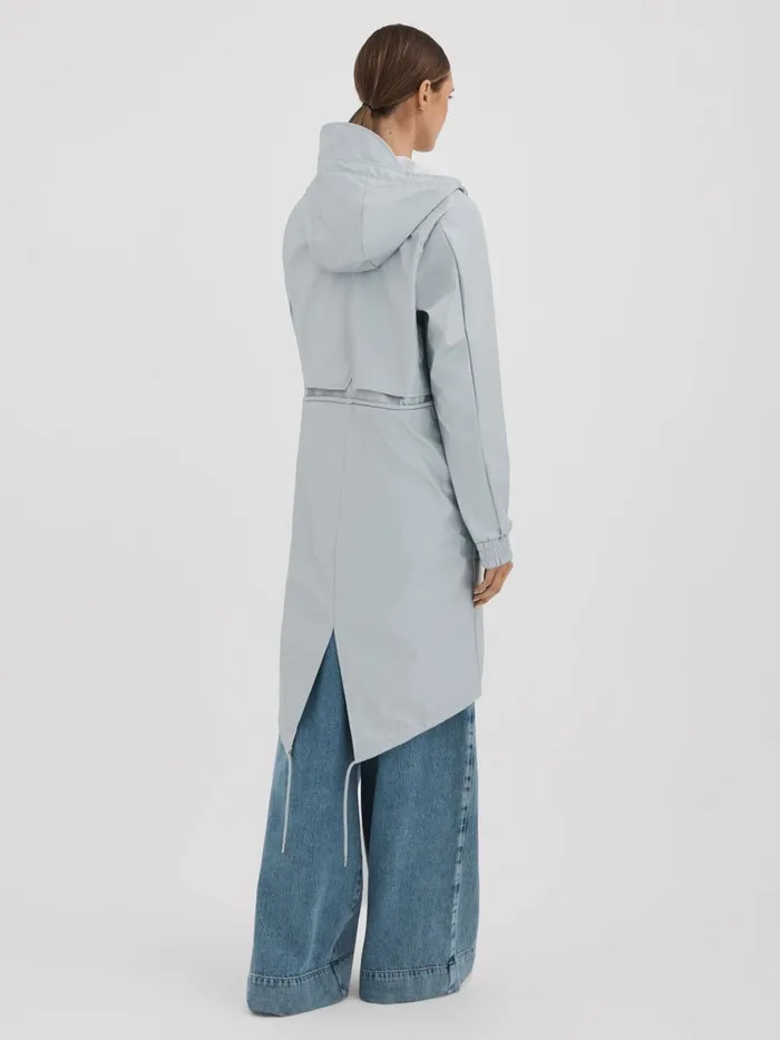 Women Reiss Coats Drawstring Parka Raincoat Light Blue