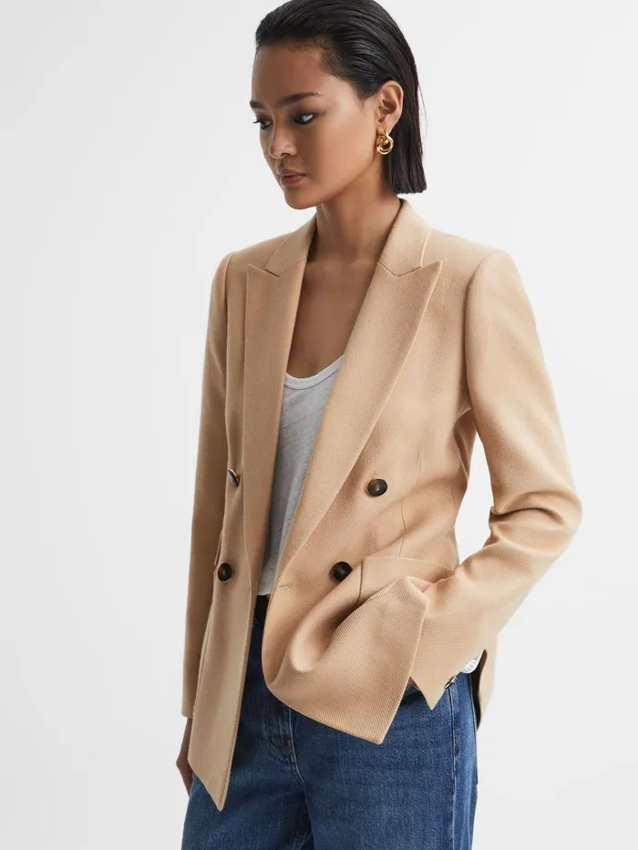 Women Reiss Coats Larsson Double Breasted Twill Blazer Light Camel