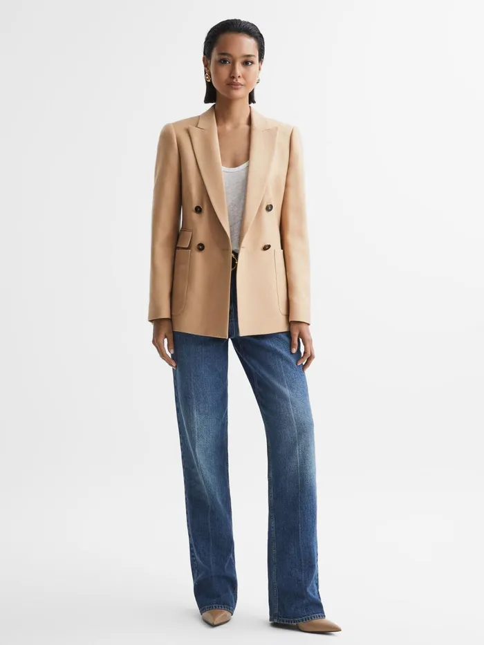 Women Reiss Coats Larsson Double Breasted Twill Blazer Light Camel