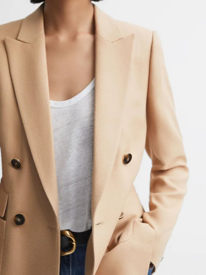 Women Reiss Coats Larsson Double Breasted Twill Blazer Light Camel