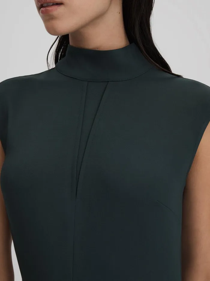Women Reiss Dresses Libby Fitted Asymmetric Midi Dress Dark Green