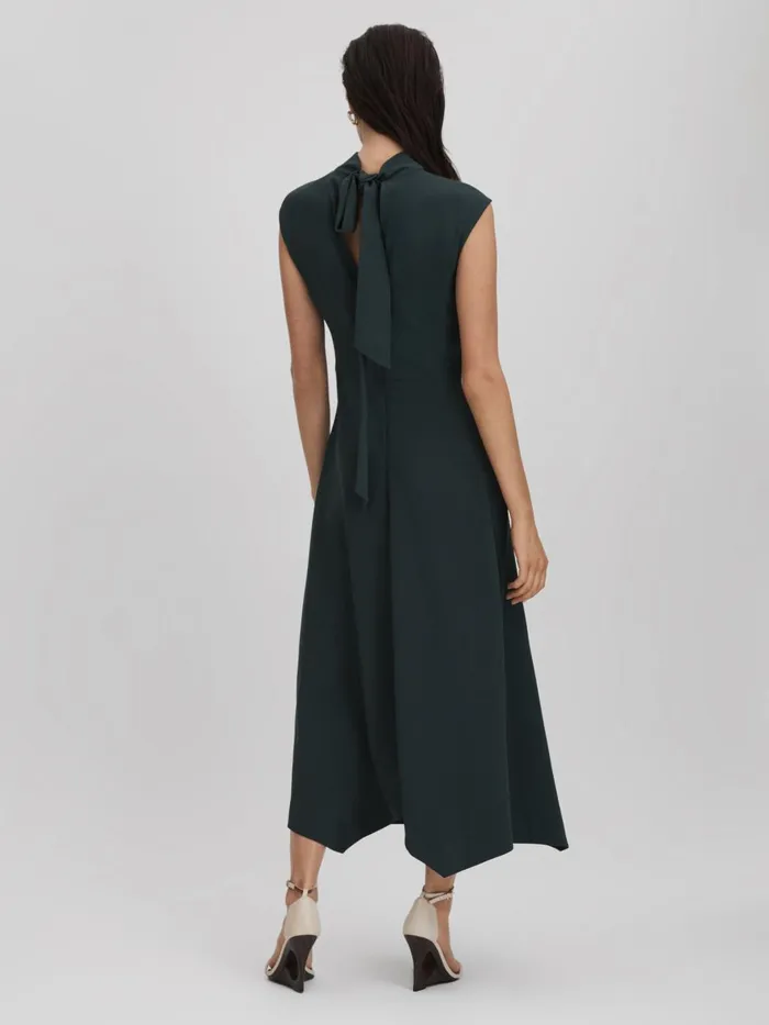 Women Reiss Dresses Libby Fitted Asymmetric Midi Dress Dark Green