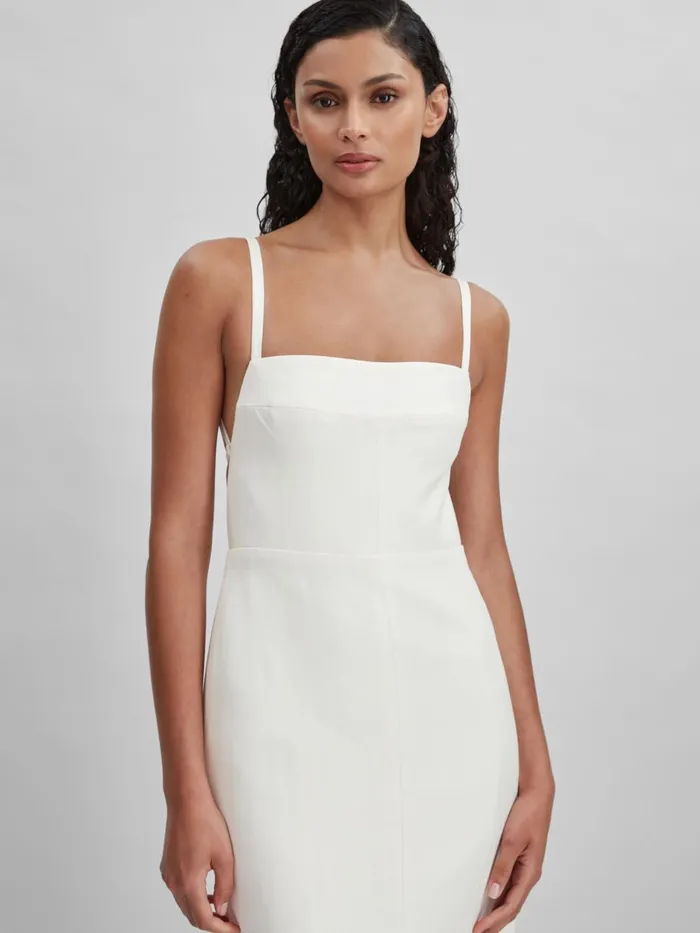 Women Reiss Dresses Linen Blend CutOut Midi Dress Ivory