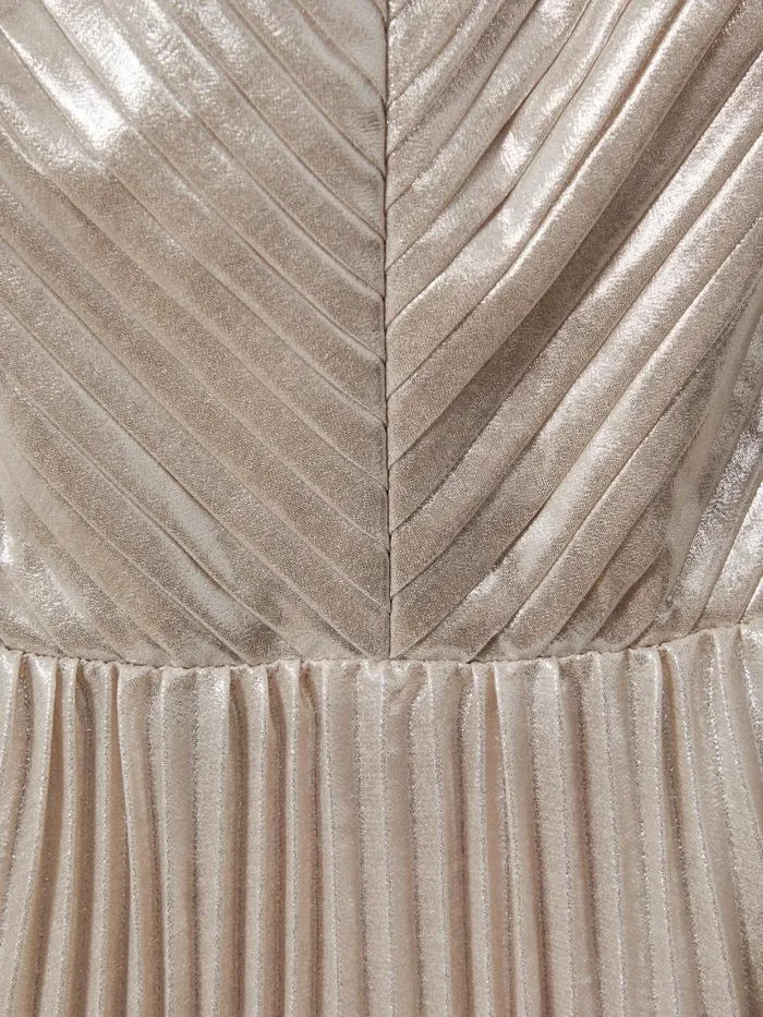 Women Reiss Dresses Metallic Pleated Maxi Dress Nude