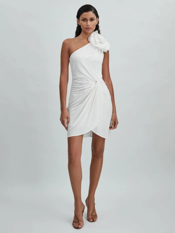 Women Reiss Dresses OneShoulder Ruffle Mini Dress White