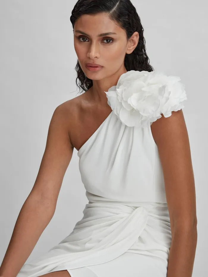 Women Reiss Dresses OneShoulder Ruffle Mini Dress White