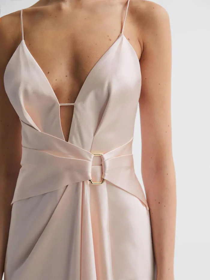 Women Reiss Dresses Plunge Neck Maxi Dress Pearl Pink