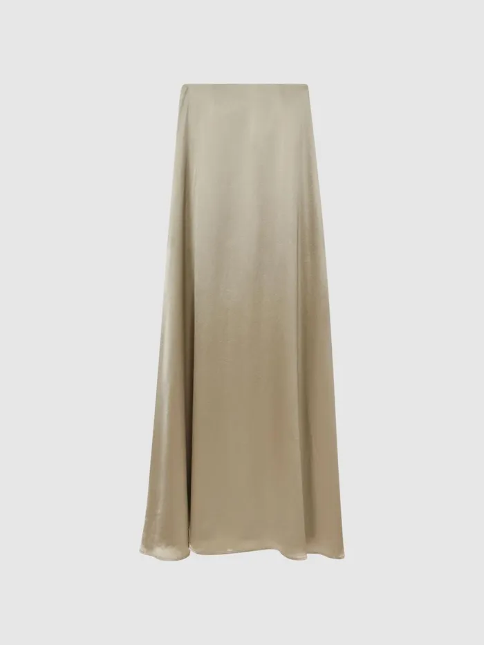 Women Reiss Dresses Quan Japanese Satin Strapless Maxi Dress Taupe