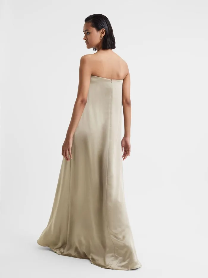 Women Reiss Dresses Quan Japanese Satin Strapless Maxi Dress Taupe