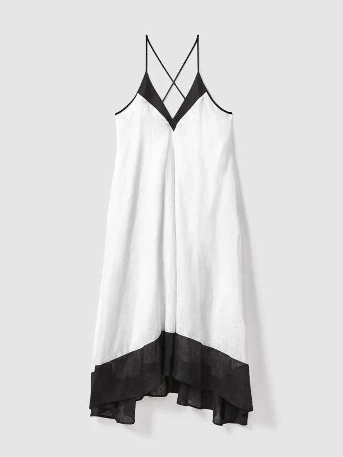 Women Reiss Dresses Stevie Linen Colourblock CrossBack Midi Dress Navywhite