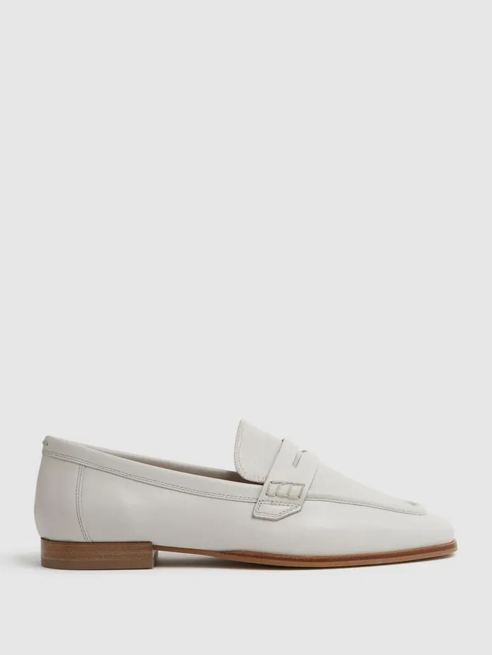 Women Reiss Flats Angela LeatherCotton Loafers Off White