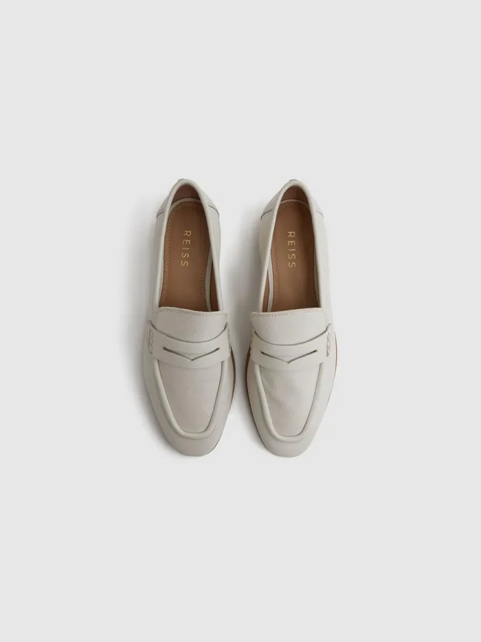 Women Reiss Flats Angela LeatherCotton Loafers Off White