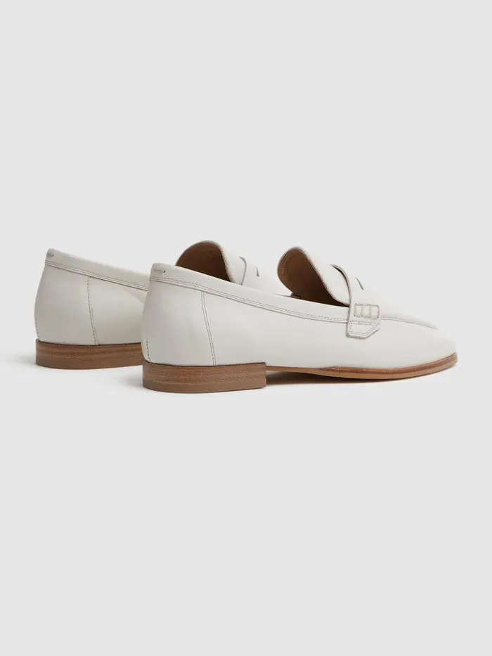 Women Reiss Flats Angela LeatherCotton Loafers Off White