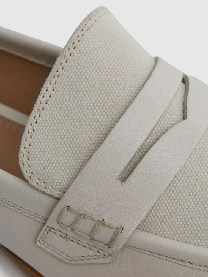 Women Reiss Flats Angela LeatherCotton Loafers Off White