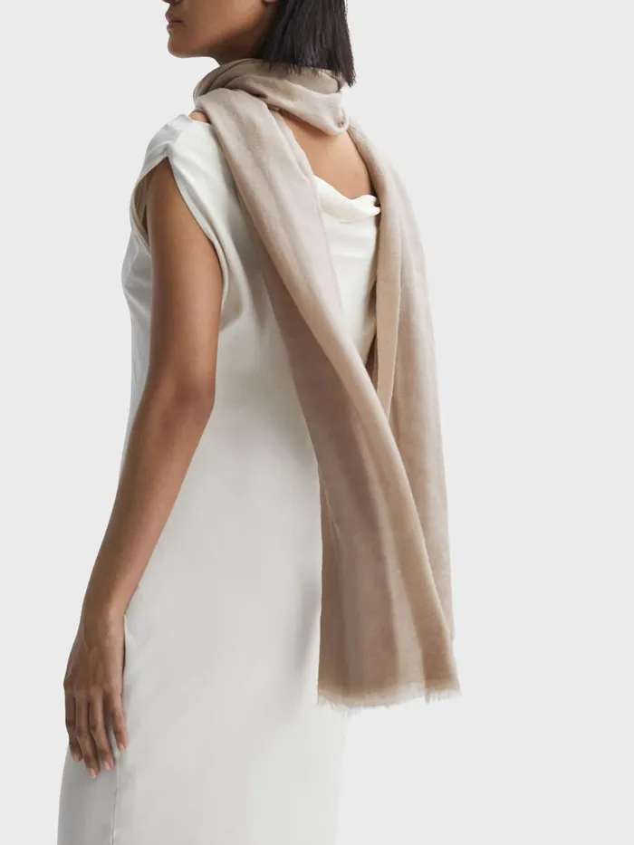 Women Reiss Hats Gloves and Scarves Heidi WoolCashmere Lightweight Scarf Biscuit