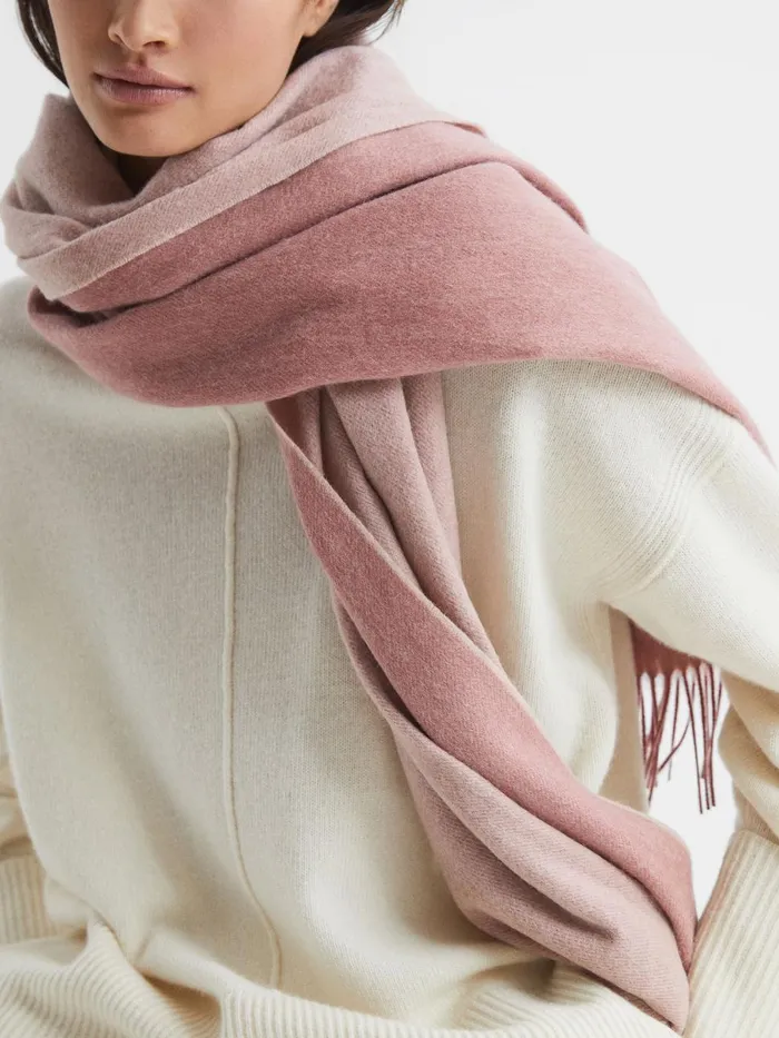 Women Reiss Hats Gloves and Scarves Picton WoolCashmere Scarf Blush