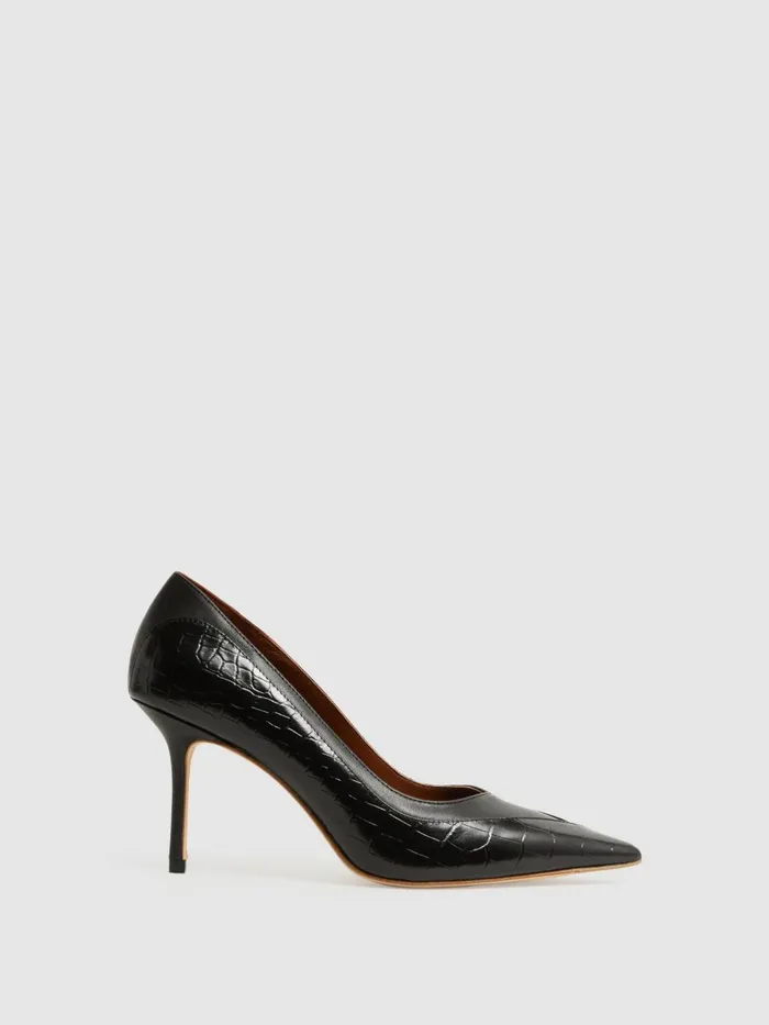 Women Reiss Heels Gwyneth Leather Contrast Court Shoes Black