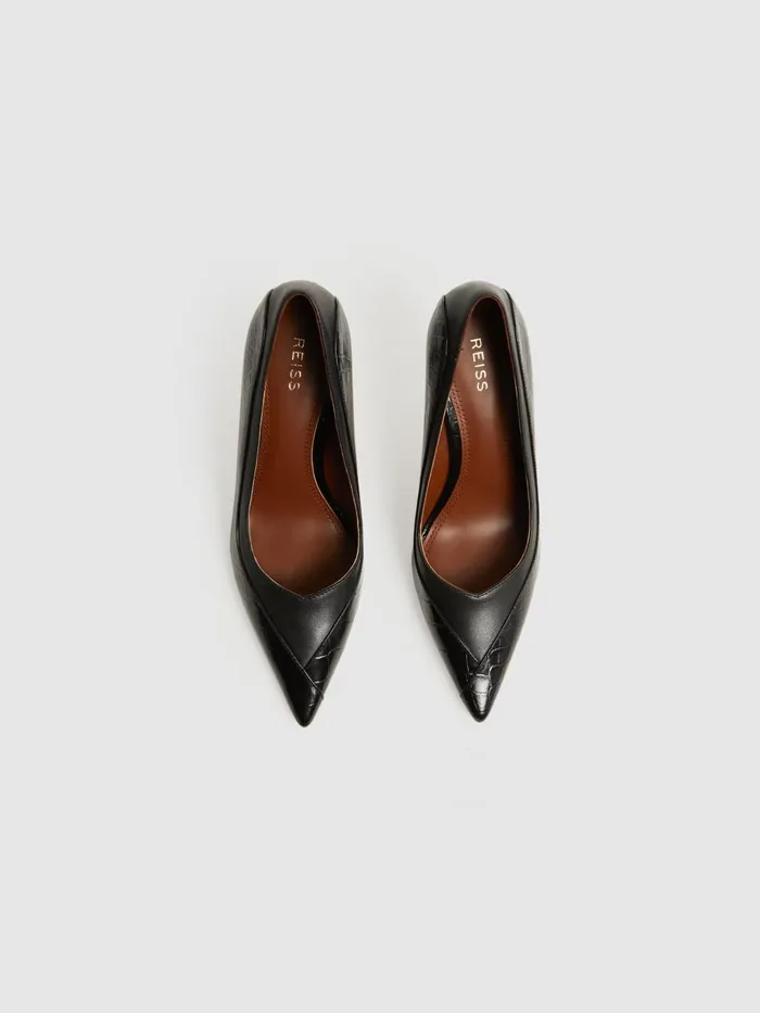 Women Reiss Heels Gwyneth Leather Contrast Court Shoes Black