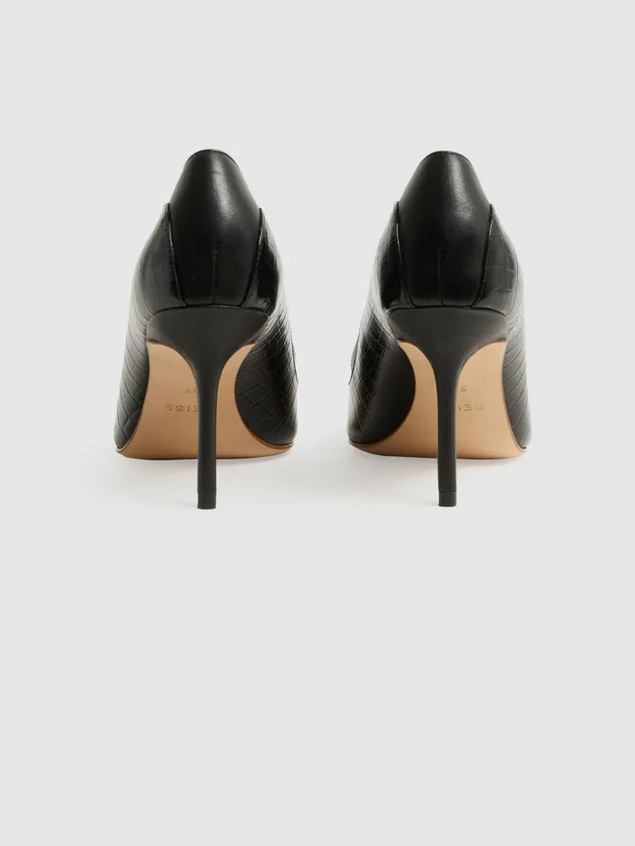 Women Reiss Heels Gwyneth Leather Contrast Court Shoes Black