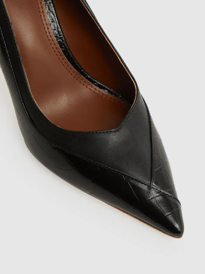 Women Reiss Heels Gwyneth Leather Contrast Court Shoes Black
