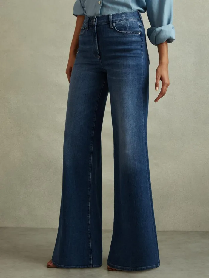 Women Reiss Jeans Ameria Palazzo Jeans Mid Blue