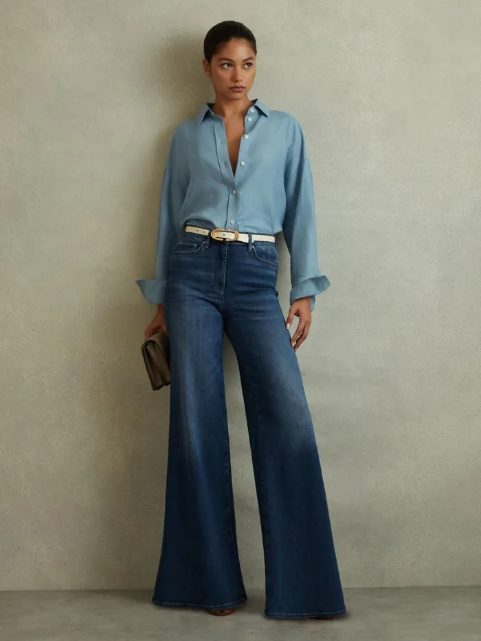 Women Reiss Jeans Ameria Palazzo Jeans Mid Blue