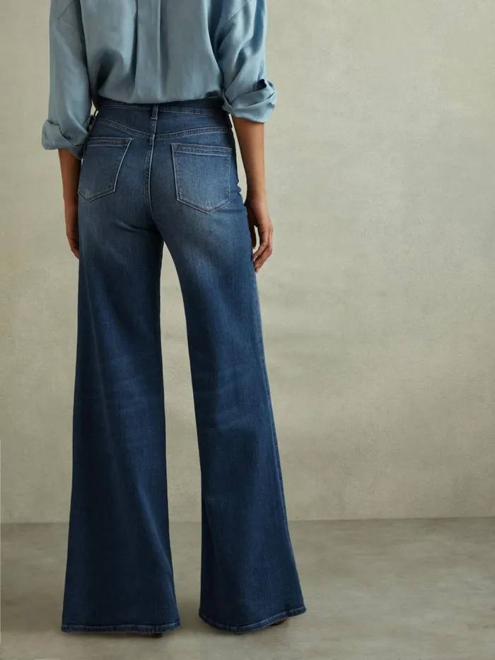 Women Reiss Jeans Ameria Palazzo Jeans Mid Blue