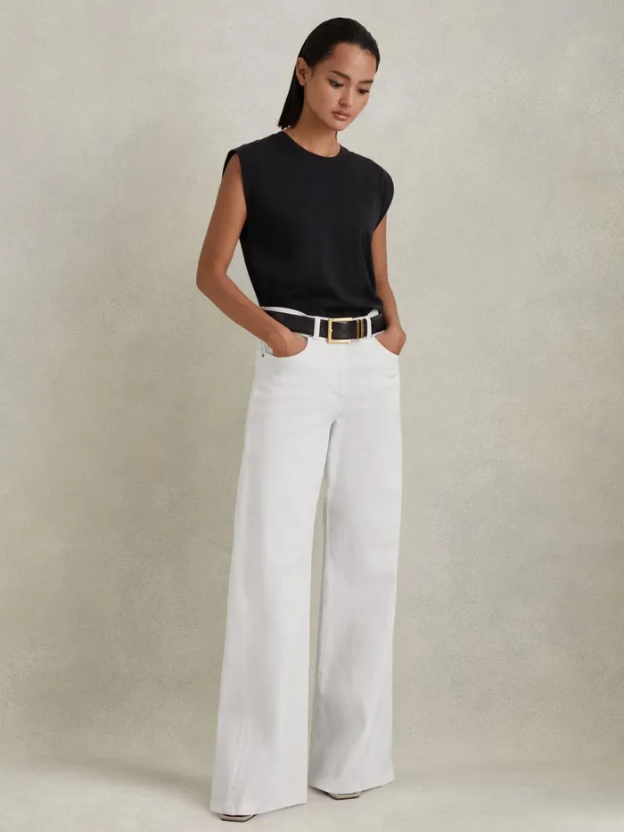 Women Reiss Jeans Maize Flared Side Seam Jeans White