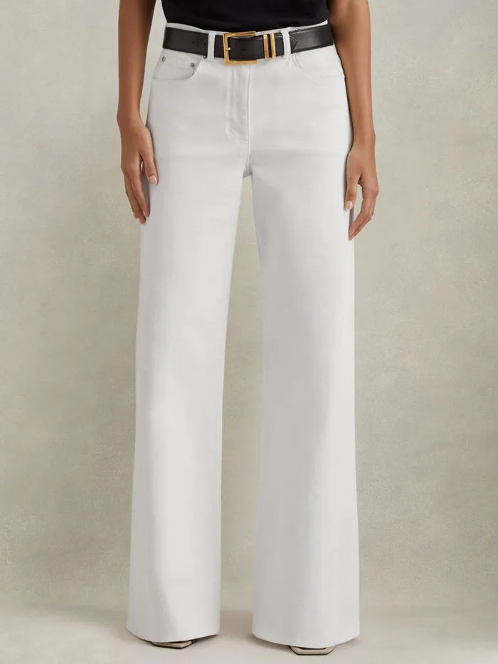 Women Reiss Jeans Maize Flared Side Seam Jeans White