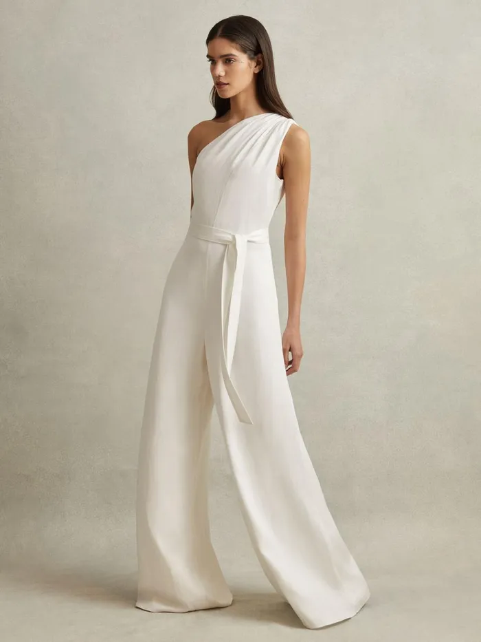 Women Reiss Jumpsuits and Playsuits Luana OneShoulder Belted Jumpsuit Ivory