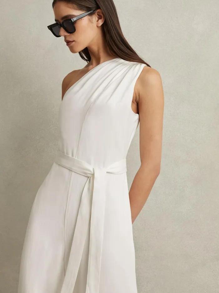 Women Reiss Jumpsuits and Playsuits Luana OneShoulder Belted Jumpsuit Ivory