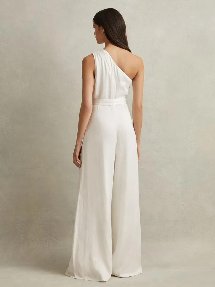 Women Reiss Jumpsuits and Playsuits Luana OneShoulder Belted Jumpsuit Ivory