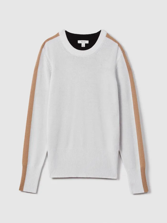 Women Reiss Knitwear Addison Wool Blend Colourblock Jumper Ivoryblack