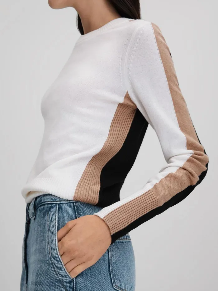 Women Reiss Knitwear Addison Wool Blend Colourblock Jumper Ivoryblack