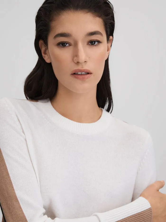 Women Reiss Knitwear Addison Wool Blend Colourblock Jumper Ivoryblack