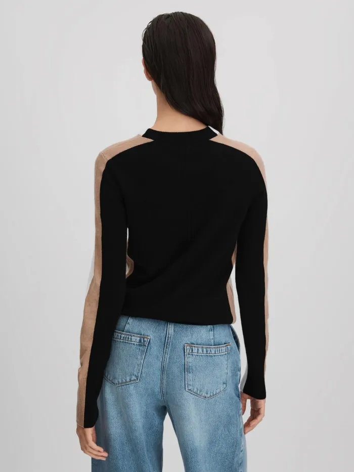 Women Reiss Knitwear Addison Wool Blend Colourblock Jumper Ivoryblack