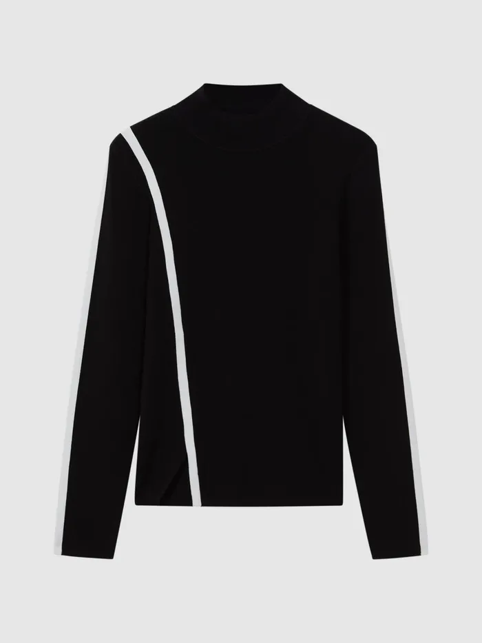Women Reiss Knitwear Anna Contrast Stripe Long Sleeve Top Blackwhite