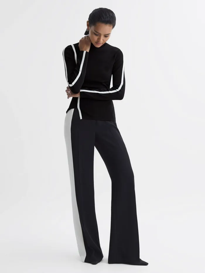 Women Reiss Knitwear Anna Contrast Stripe Long Sleeve Top Blackwhite