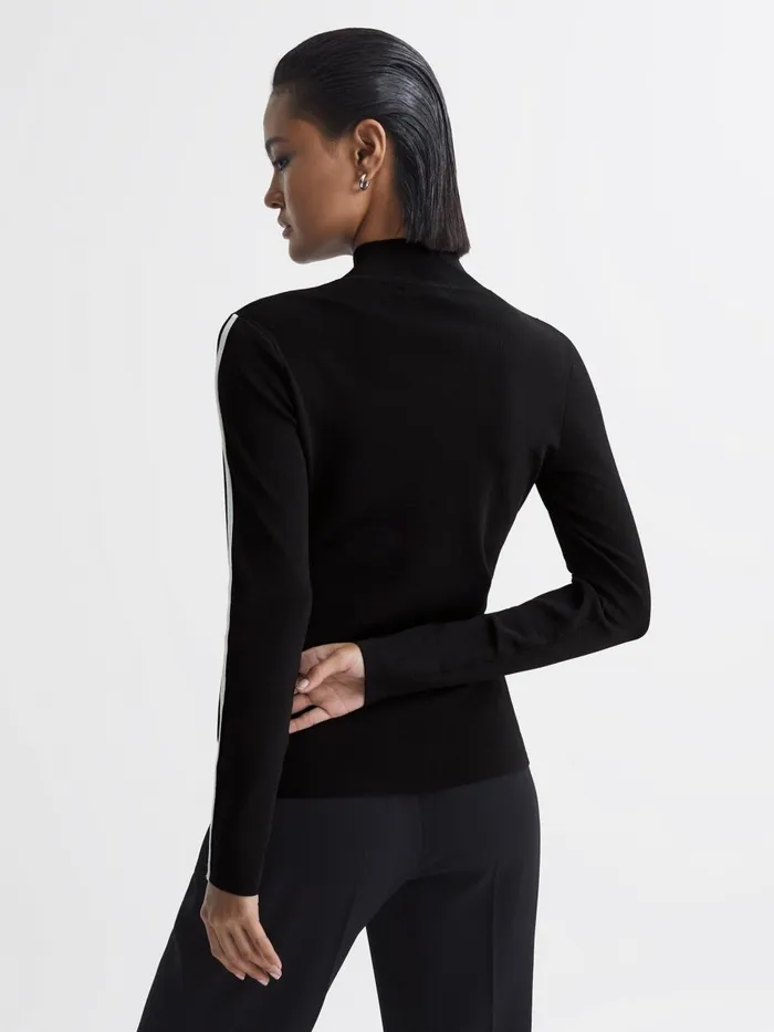 Women Reiss Knitwear Anna Contrast Stripe Long Sleeve Top Blackwhite