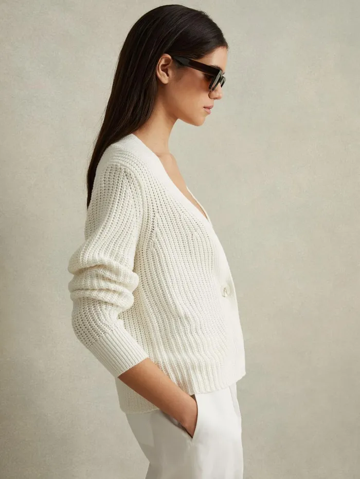 Women Reiss Knitwear Ariana Cotton Blend Knitted Cardigan Ivory