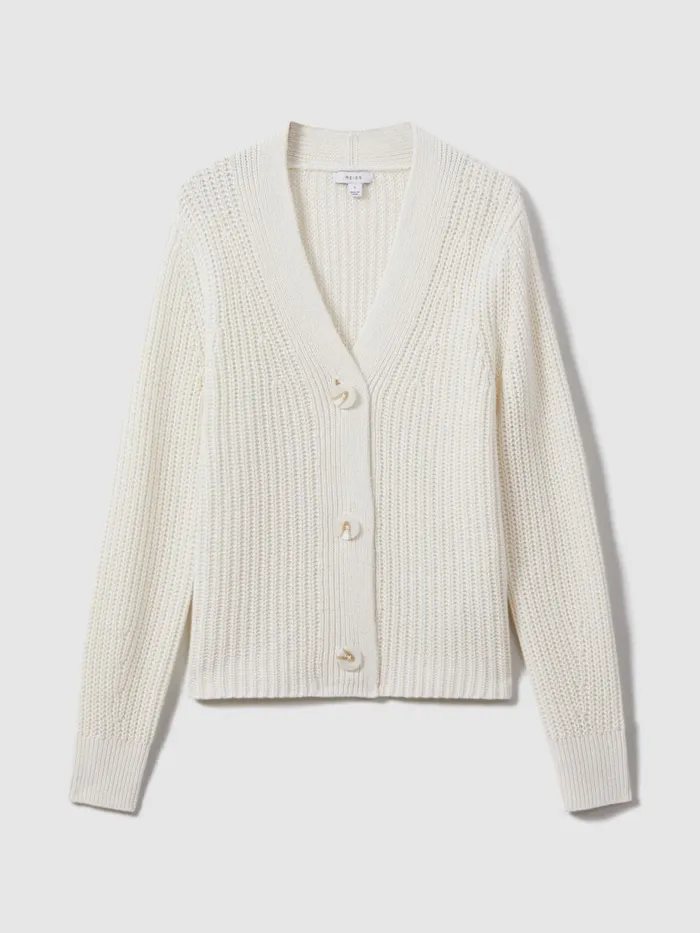 Women Reiss Knitwear Ariana Cotton Blend Knitted Cardigan Ivory