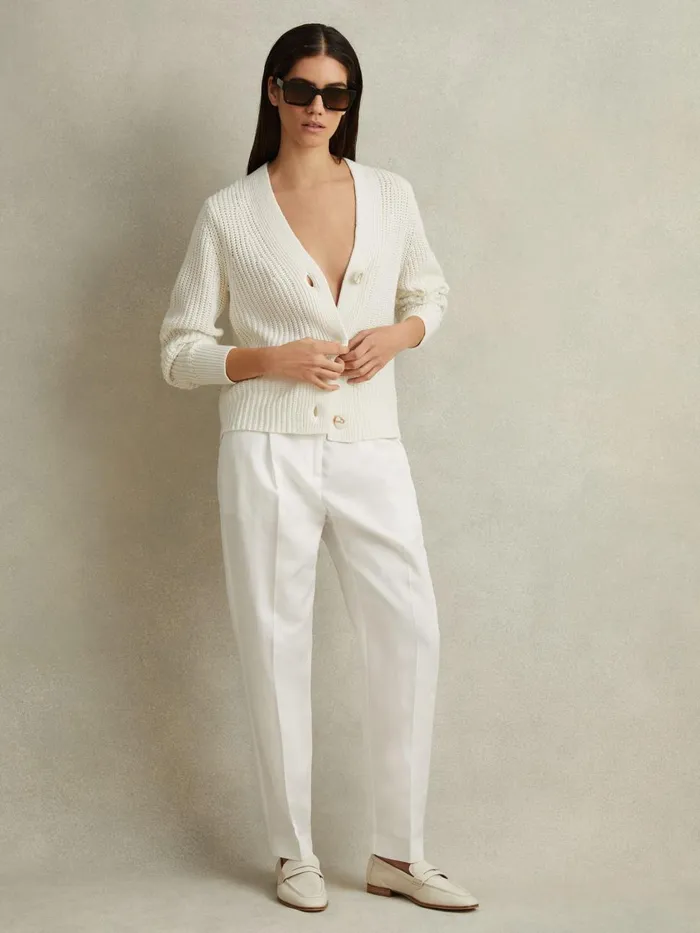 Women Reiss Knitwear Ariana Cotton Blend Knitted Cardigan Ivory