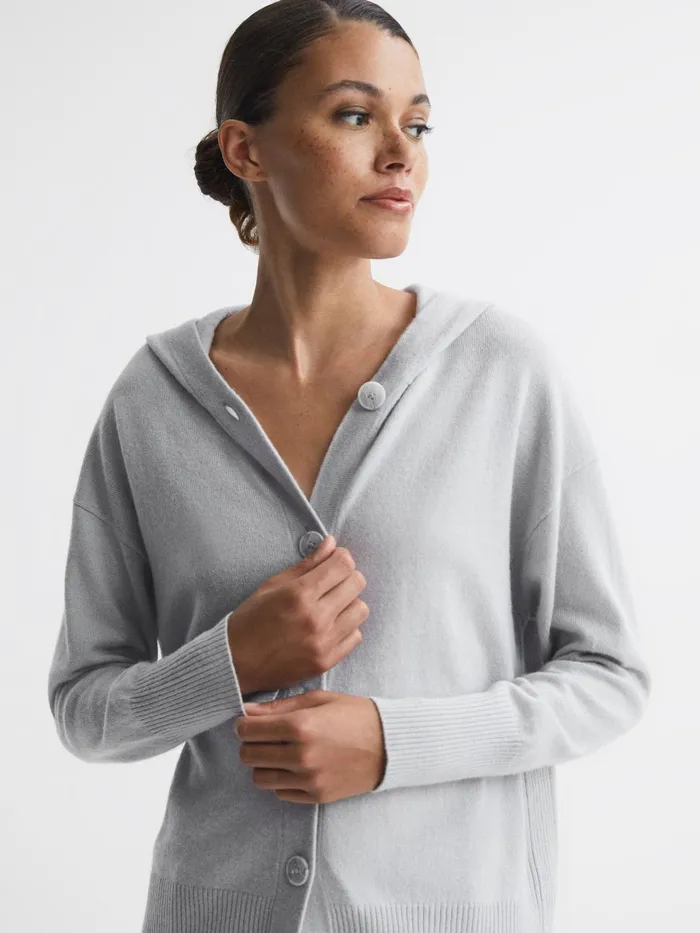 Women Reiss Knitwear Evie Wool Blend Hooded Cardigan Grey