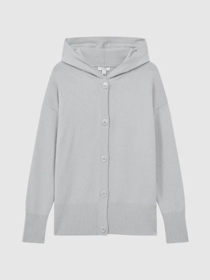 Women Reiss Knitwear Evie Wool Blend Hooded Cardigan Grey