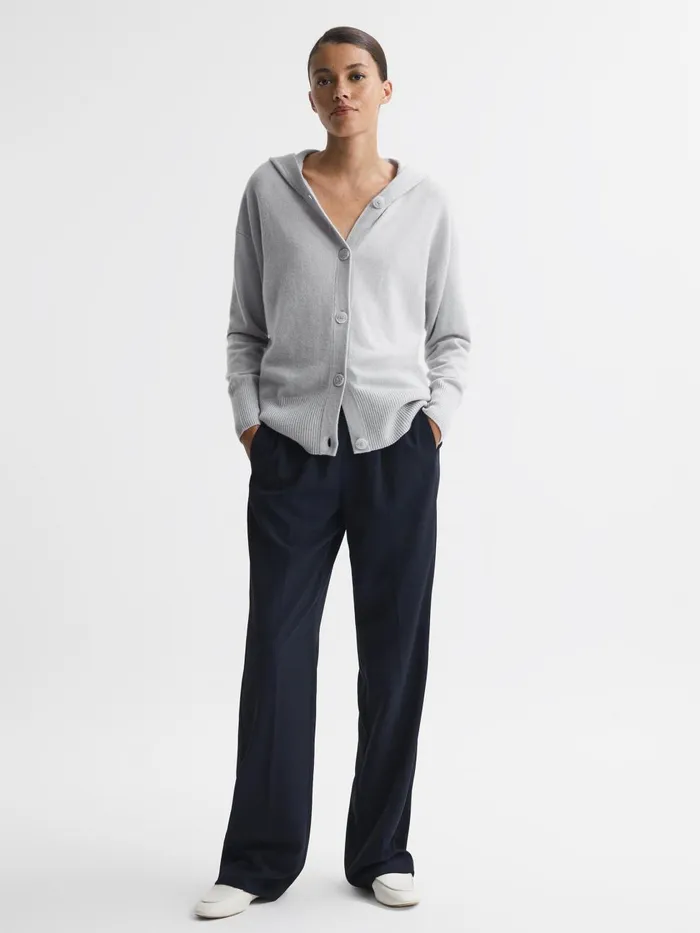 Women Reiss Knitwear Evie Wool Blend Hooded Cardigan Grey