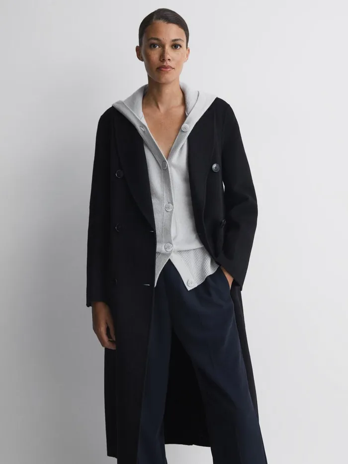 Women Reiss Knitwear Evie Wool Blend Hooded Cardigan Grey
