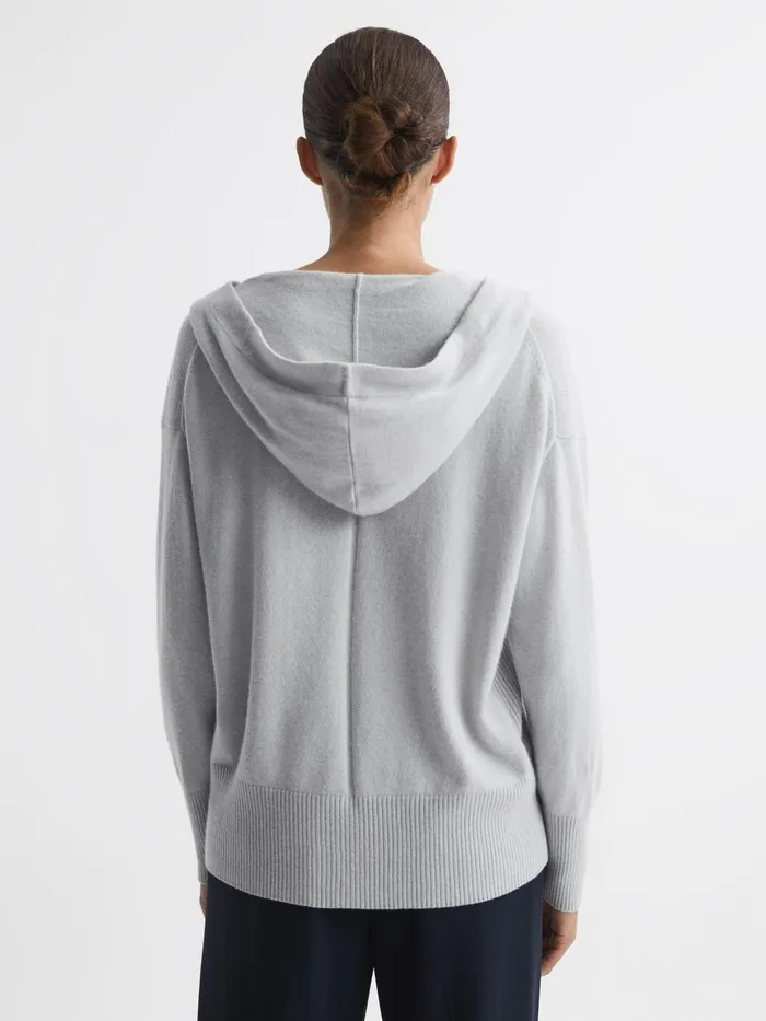 Women Reiss Knitwear Evie Wool Blend Hooded Cardigan Grey