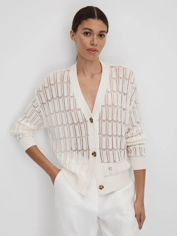 Women Reiss Knitwear Ottie Crochet Cardigan Ivory
