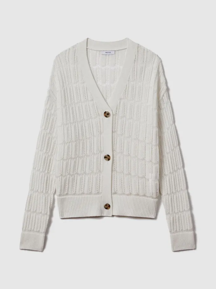 Women Reiss Knitwear Ottie Crochet Cardigan Ivory