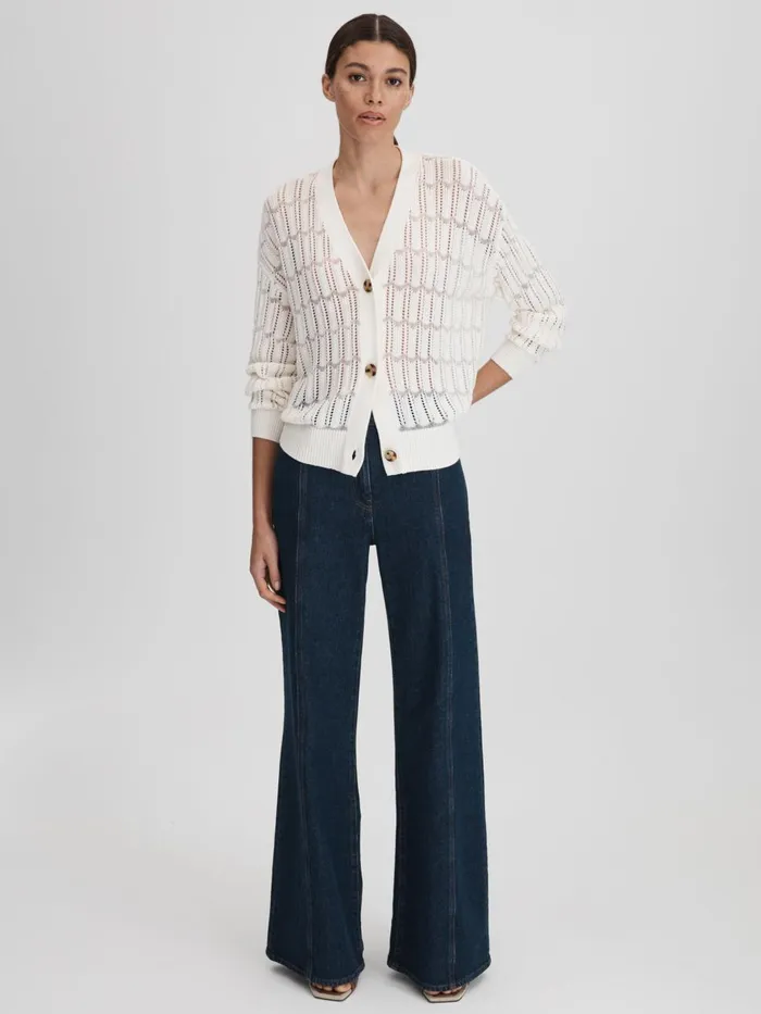 Women Reiss Knitwear Ottie Crochet Cardigan Ivory